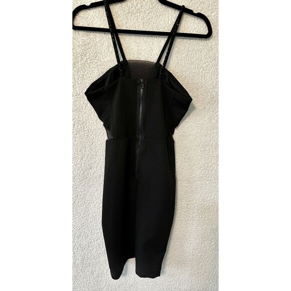 Sassy Stretchy Bodycon Strappy Little Black Dress Size PP Mesh Side Panel Detail - Picture 5 of 13
